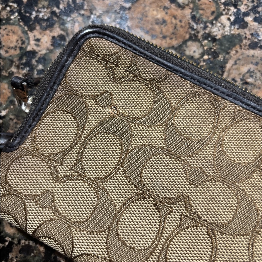 Coach Khaki and Chocolate Signature Canvas Wristlet - Picture 8 of 9